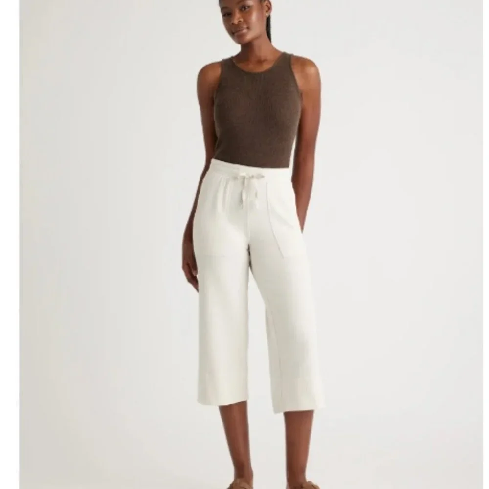 Quince SuperSoft Fleece Cropped Wide Leg Pants in Heather Gray - Picture 7 of 9